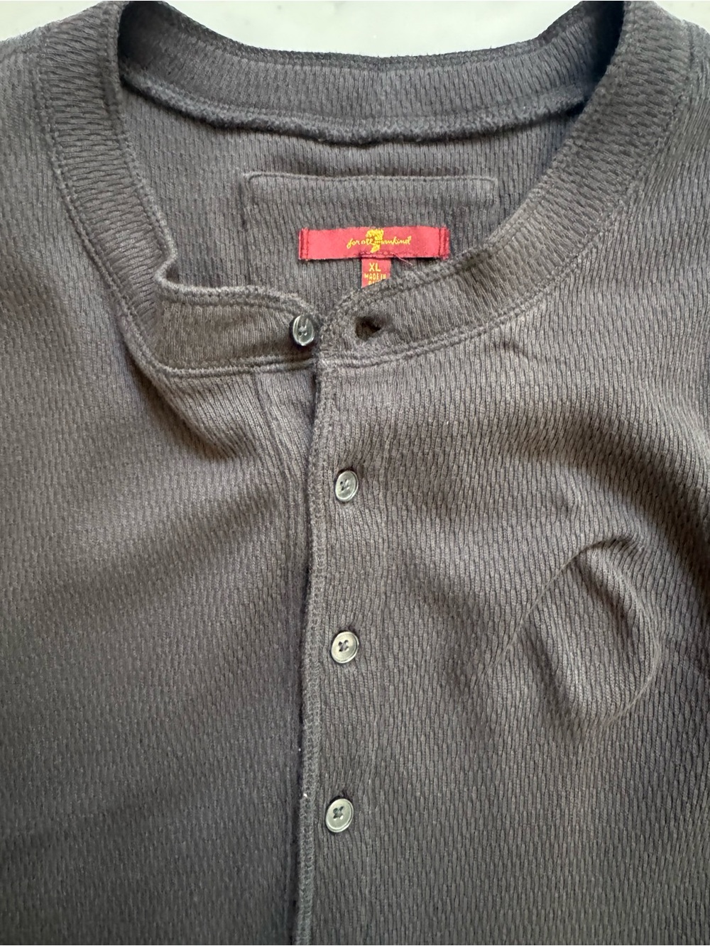 True Religion Men's Long Sleeve Thermal Henley in Dark Brown